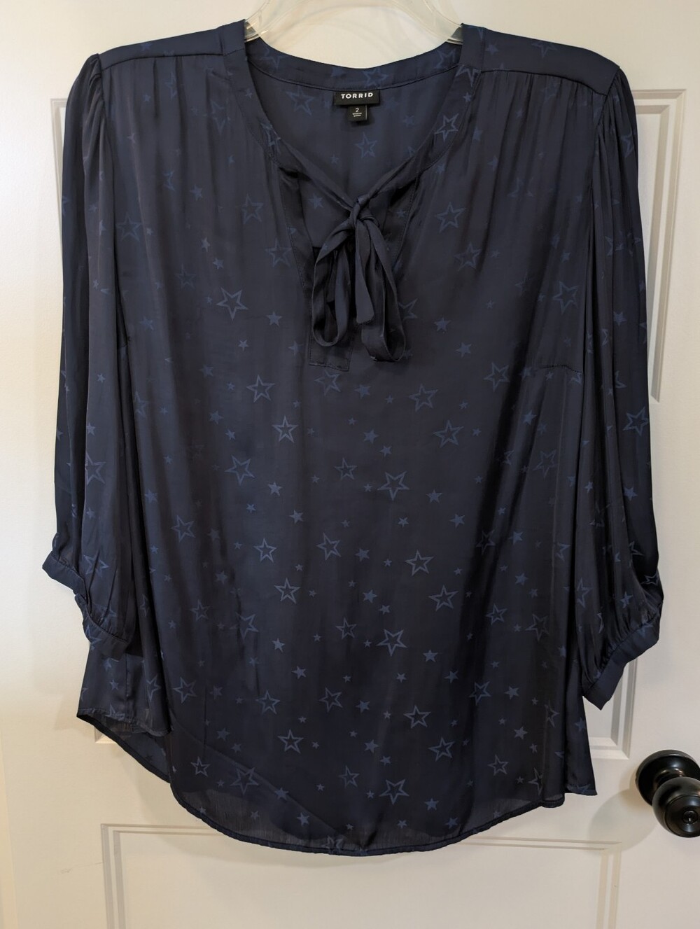 Torrid Navy Star Print Tie Neck Blouse - Picture 1 of 13